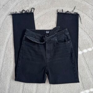 Paige Margot Straight Black Tie Waist Raw Hem High Rise Jeans Size 27